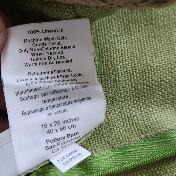 Pottery Barn Linen Pillow Cover 16"X26" Celery Braided Jute Trim Sham Farmhouse - Picture 7 of 8